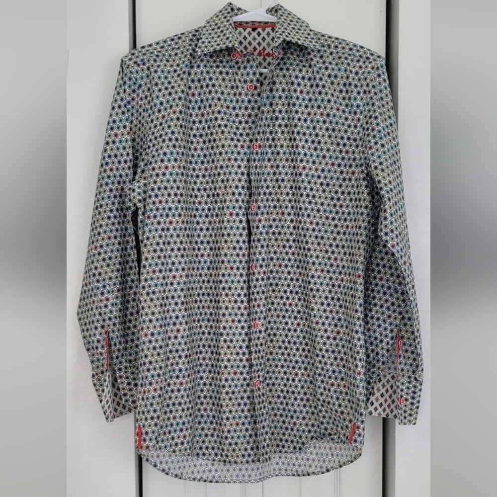 Visconti Black Casual Button Down Shirt with Geometric Print Multi Colors